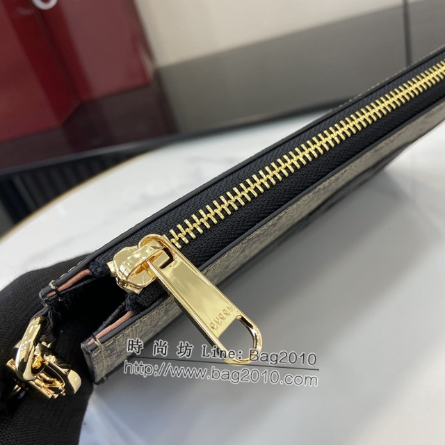 Gucci專櫃古馳最新款飾鏤空互扣式雙G收納袋男士手拿包 jh2103型號：723320